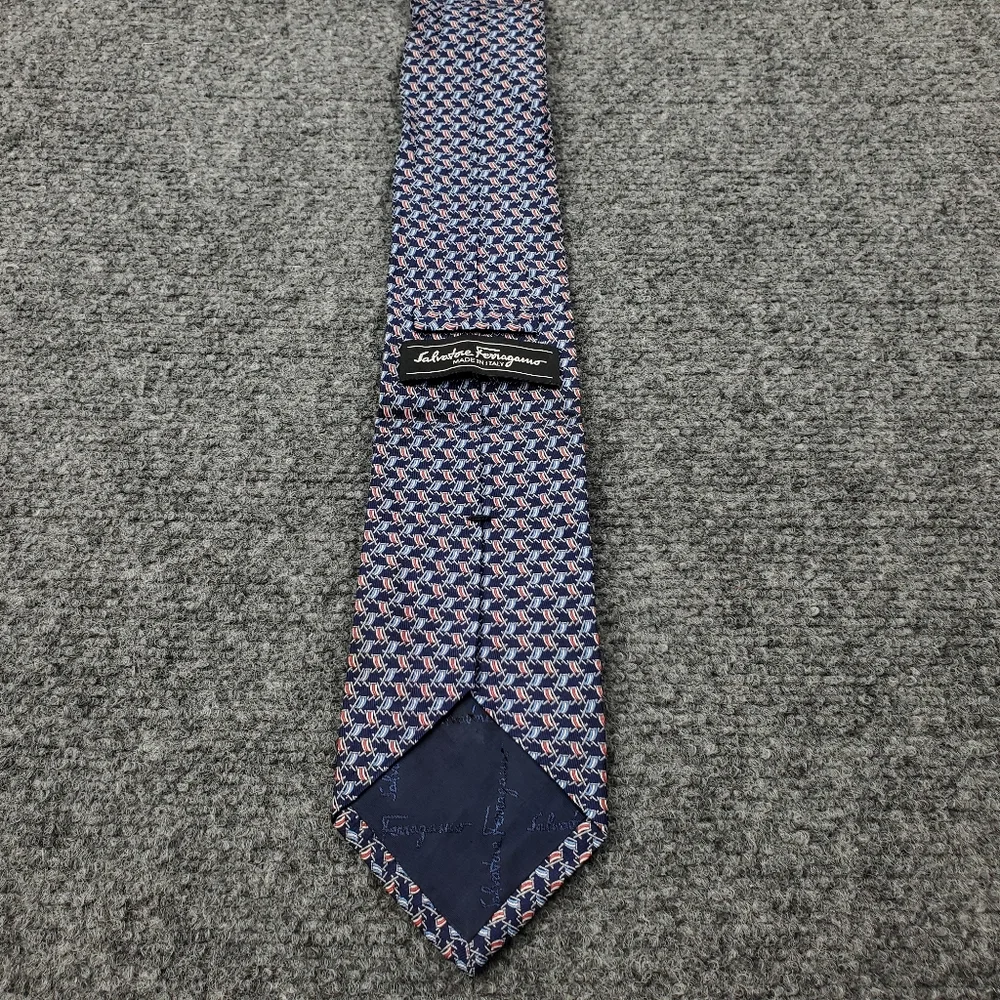 Salvatore Ferragamo Silk Tie Beach Chair Print Formal Navy Blue Made In Italy